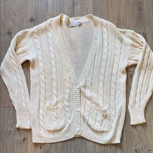 DB SPORT DAVID BENJAMIN Vintage 80s Cozy Cream Cable Knit Cardigan Size Medium